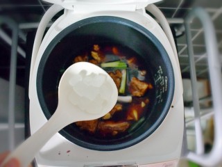 13、排骨烧山药 （电饭煲版）,再加入适量的冰糖。按下煮饭键（我用的柴火饭模式），煮半个小时。