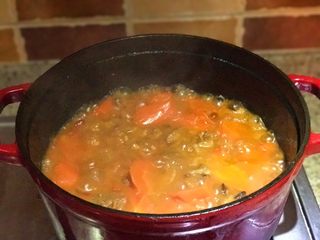 13、番茄胡萝卜炖牛腩,不要吃太撑哦,40min后开盖,转大火收汁,过程中要不时的搅拌一下。这道菜集合了番茄的酸、胡萝卜的甜、牛肉的鲜香,所以汤汁也是非常美味,可以多留点汤汁