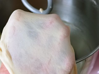 4、沙拉火腿面包卷,揉到不容易破的手套膜，就可以进行发酵了。