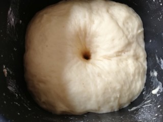 7、海苔肉松面包卷,50分钟后，面团成两倍大小，擢个洞不回缩，说明面团发酵好了。