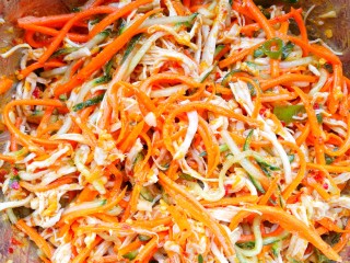 19、酸辣爽口的凉拌鸡丝,翻拌均匀，静置半个小时，开吃！