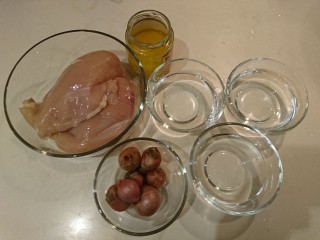 1、台式雞肉飯,總材料：去骨雞胸肉、紅蔥頭、雞油、水