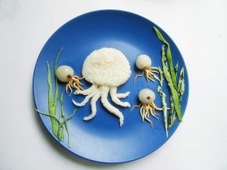 11、章鱼和宝宝出游记,水草在盘中摆好