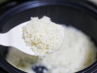 15、红烧豆腐盖饭,这时大米饭煮好了。用这款锅煮出来的米饭粒粒分明，口感新鲜，保留原有营养，好吃还不用担心长胖。盛一碗放入盘中。