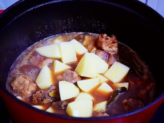 12、排骨炖土豆,加入土豆，继续小火炖煮10-15分钟