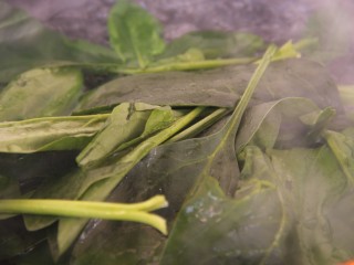 2、果仁菠菜,放锅里焯一下水