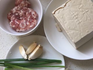 1、肉末嫩豆腐,准备食材