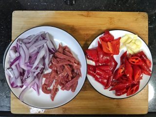 2、超满足便当（11）,黑椒牛柳备料（因为感觉牛排煎的口感不好 就做牛柳好了 还比较方便 不用腌制直接解冻切了就可以 都不用自己腌了）大红椒切片 小红椒切圈筛去辣椒籽 大蒜切片 洋葱切条