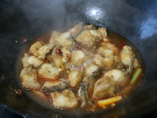 15、≈黄焖鱼块≈,接着倒入鱼块，大火烧开后，用小火焖至汤汁收紧