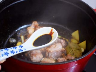 8、排骨炖土豆,加入老抽