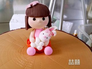 24、翻糖蛋糕--树桩上的小女孩儿,女孩小兔完成图