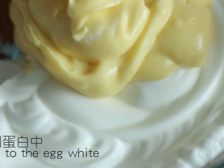 16、舒芙蕾,倒回到剩下的蛋白质中，用刮刀轻拌至完全混合