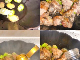 2、简易版炖排骨（懒人排骨）,锅热倒油，爆香葱姜，下入脊骨，翻炒焦黄，倒一勺香醋，去腥增香，倒生抽调味，老抽上色（我用草菇老抽，颜色很漂亮）