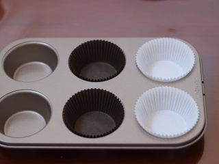 3、一颗草莓马芬,软纸杯提前放入模具中