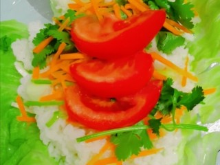 8、蔬菜饭包,加入香菜，胡萝卜丝，西红柿，葱