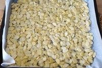 10、法式杏仁焦糖脆饼,烤盘内铺好烘焙纸，倒入杏仁片。送进烤箱。150°，烤10--12分钟。