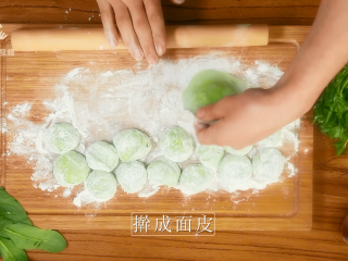 15、豌豆苗树叶饺子,把美食吃出艺术感,擀成面皮
