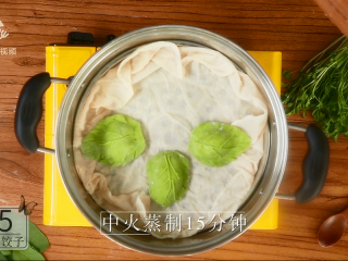 19、豌豆苗树叶饺子,把美食吃出艺术感,上蒸锅