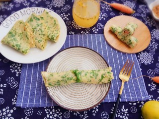 17、#咸味#芹菜鸡蛋火腿肉松饼,成品，用葱系上就行了