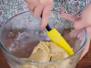 8、蛋黄莲蓉月饼,倒入面粉，用刮刀搅拌成面团，把面团放在保鲜膜上包起来醒1小时左右