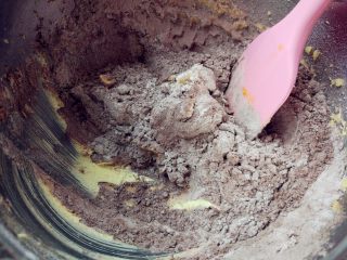 16、可可钢琴蛋糕,筛入主料中标注的可可粉和低筋粉混合物，拌匀