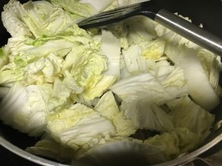 12、营养美味一锅炖,下入白菜翻炒均匀。