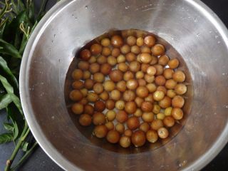 2、黄皮冰糖泡酒,黄皮去枝梗，用清水加小许盐泡洗10分钟