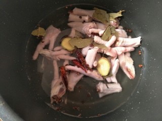 5、泡椒凤爪,将准备好的调料和凤爪全部放入锅中，加适量的清水