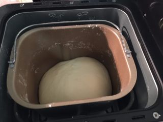 3、起酥手撕包,把揉好的面团发酵一个小时，发酵到原来的2-2.5倍大。我用了面包机发酵功能