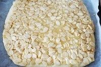 15、法式杏仁焦糖脆饼,用刮片压平杏仁片表面。再度送入烤箱。170°，烤15分钟。