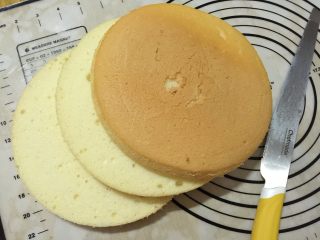 10、缤纷水果奶油蛋糕,完全凉透后脱模了，分割成3片