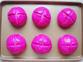 10、火龙果软欧包,用锋利的刀片割出十字花刀。