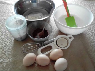 1、法芙娜可可水果裸蛋糕,准备好材料，低粉过筛两次。