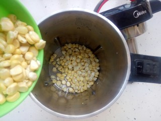 5、牛奶玉米汁,玉米粒倒入豆浆机