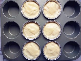 4、疯狂动物城翻糖杯蛋糕,倒入蛋糕杯中，八分满即可，放入烤箱中层，上下火180度，烤15分钟左右