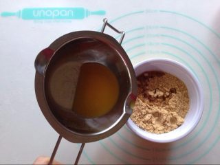 2、蓝莓酸奶慕斯蛋糕（免烤版）,消化饼干用擀面杖压碎（或料理机打碎），加入融化的黄油并拌匀