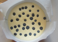 11、酸奶蓝莓蛋糕,最后将蓝莓放在蛋糕糊表面。