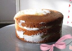 16、玫瑰奶油蛋糕,盖上一片蛋糕片， 再抹上一层奶油撒上黄桃粒