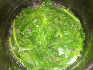 3、彩色皮冻,接着锅中放清水（食材另外的清水）煮开，放入一点食用油可让青菜保持青翠，然后放入芥菜叶焯烫熟