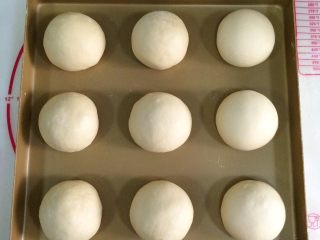 11、超软椰蓉面包,收口朝下，一一摆入不粘烤盘内。