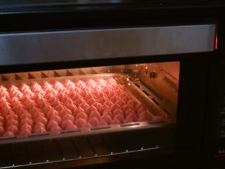 19、宝宝零食之火龙果溶豆,放入烤箱,上下火100度,45分钟,具体时间根据自家烤箱而定,烤箱牌子不同温度会有些许差异,比如长帝牌子会比别的牌子高出10多度