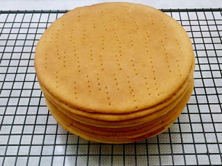 7、俄罗斯提拉米苏,拿出烤箱后把蛋糕后的烘焙纸去掉，放置在晾网上冷却，同样做好所有的9层蛋糕