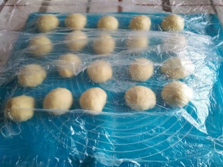 8、红豆小餐包,盖保鲜膜松弛15分钟。