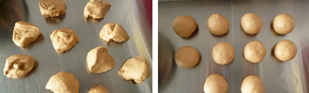 3、记忆中的最爱~~~~摩卡咖啡面包,将面团均分成10等份，小面团分别滚圆后松驰15分钟。