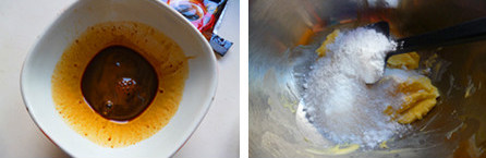 6、记忆中的最爱~~~~摩卡咖啡面包,二发时准备表面的墨西哥酱，材料B的无盐奶油软化后加入糖粉用刮刀刮拌均匀后，改用电动打蛋器搅打蓬松后，分多次加入全蛋液，搅打至奶油体积变大，颜色变浅，过筛入低粉拌匀即成墨西哥酱。