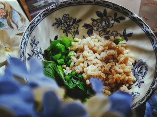 13、营养都在这一碗 糙米减肥沙拉,糙米倒入青菜碗中