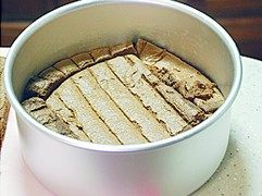 15、巧克力慕斯,晾凉的蛋糕片分割成片，铺在活底模底部，预留一片比圆底小的蛋糕片，待用