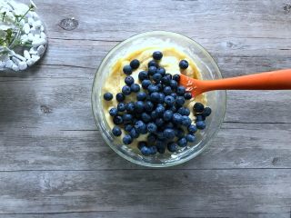 10、金宝顶蓝莓麦芬,倒入150克蓝莓。