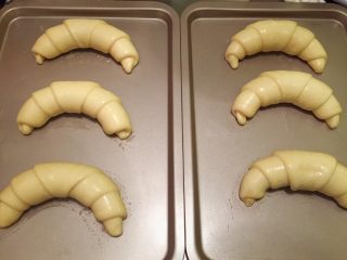 12、牛角汉堡,制作蛋黄液：10g蛋黄+20g牛奶拌匀过筛装入喷壶内，均匀地喷洒在面包上