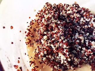 3、健康低卡餐-秘鲁三色藜麦寿司,最后水份煮干,呈现如图状态